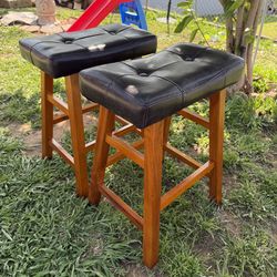 2 Counter Bar Stool Set - 24" High Espresso Barstools with Wrapped Bonded Faux Leather Seat - Solid Wood Modern Countertop Stools - Ideal for Kitchen 