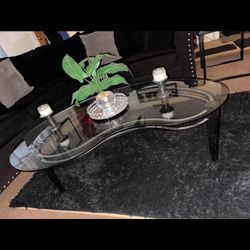 Table and black glass TV stand $40 each