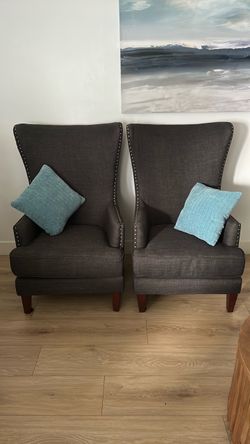 Two High Back Gray Chairs