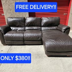 Genuine Leather Recliner Sofa with Chaise