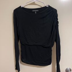 Banana Republic Women's Black Draped Asymmetrical Neck Top Side Shirring Size S