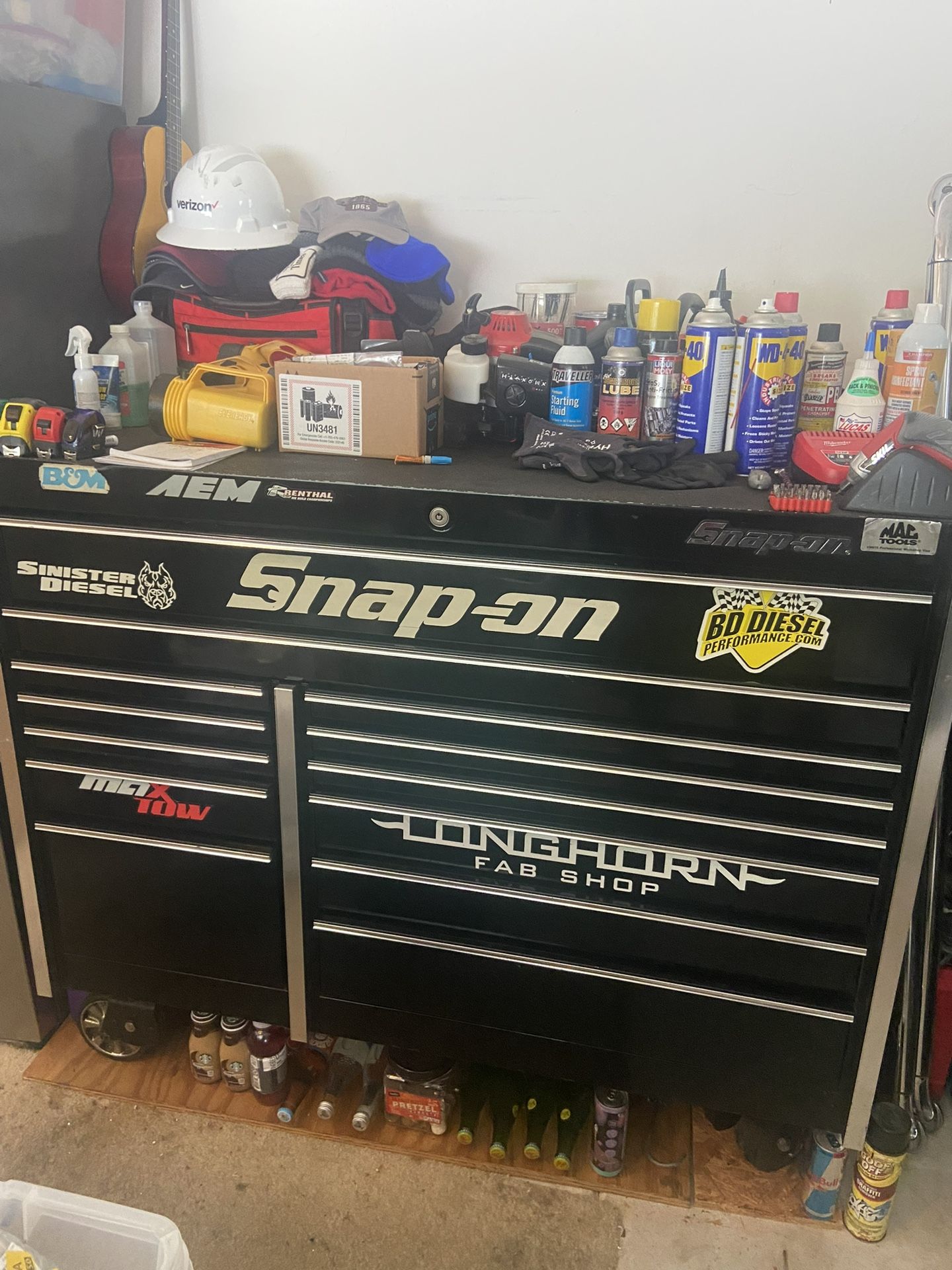 Snap on Toolbox loaded with assortment of snap on Craftsman, etc., to names
