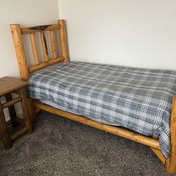 Rustic Log Bed (Twin)  & Side Table