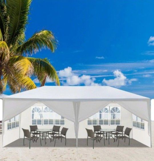 10'x20' Outdoor Party Tent, Large Wedding Birthday Tents for Parties, White Canopy Tent with 6 Removable Sidewalls