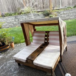 Kids Double Chaise Lounge with Cup Holders. Color: Espresso & Oatmeal
