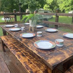 Flame, torched, rustic farmhouse table