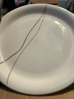 White Ceramic Plate with Gold Line Detail