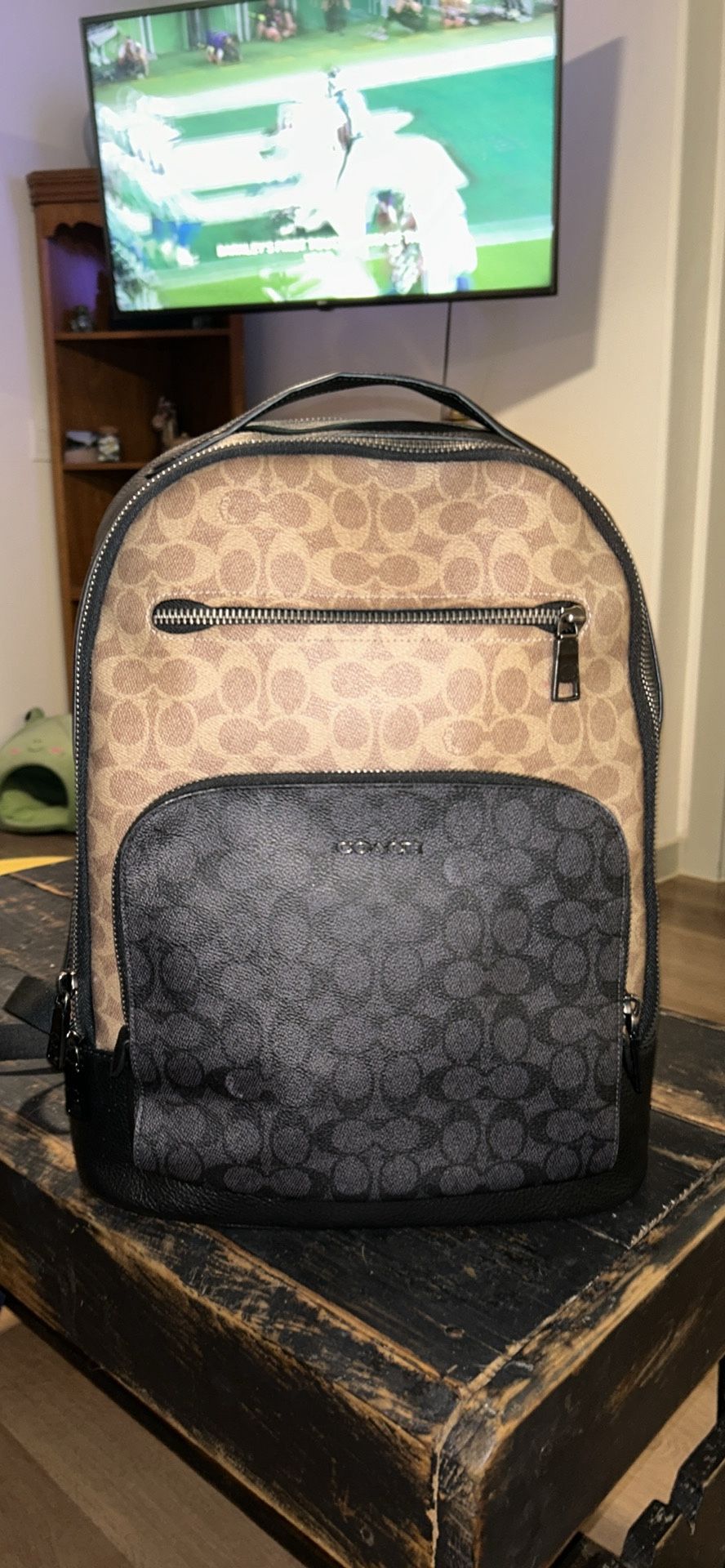 Large Coach Backpack Leather Brown Black 