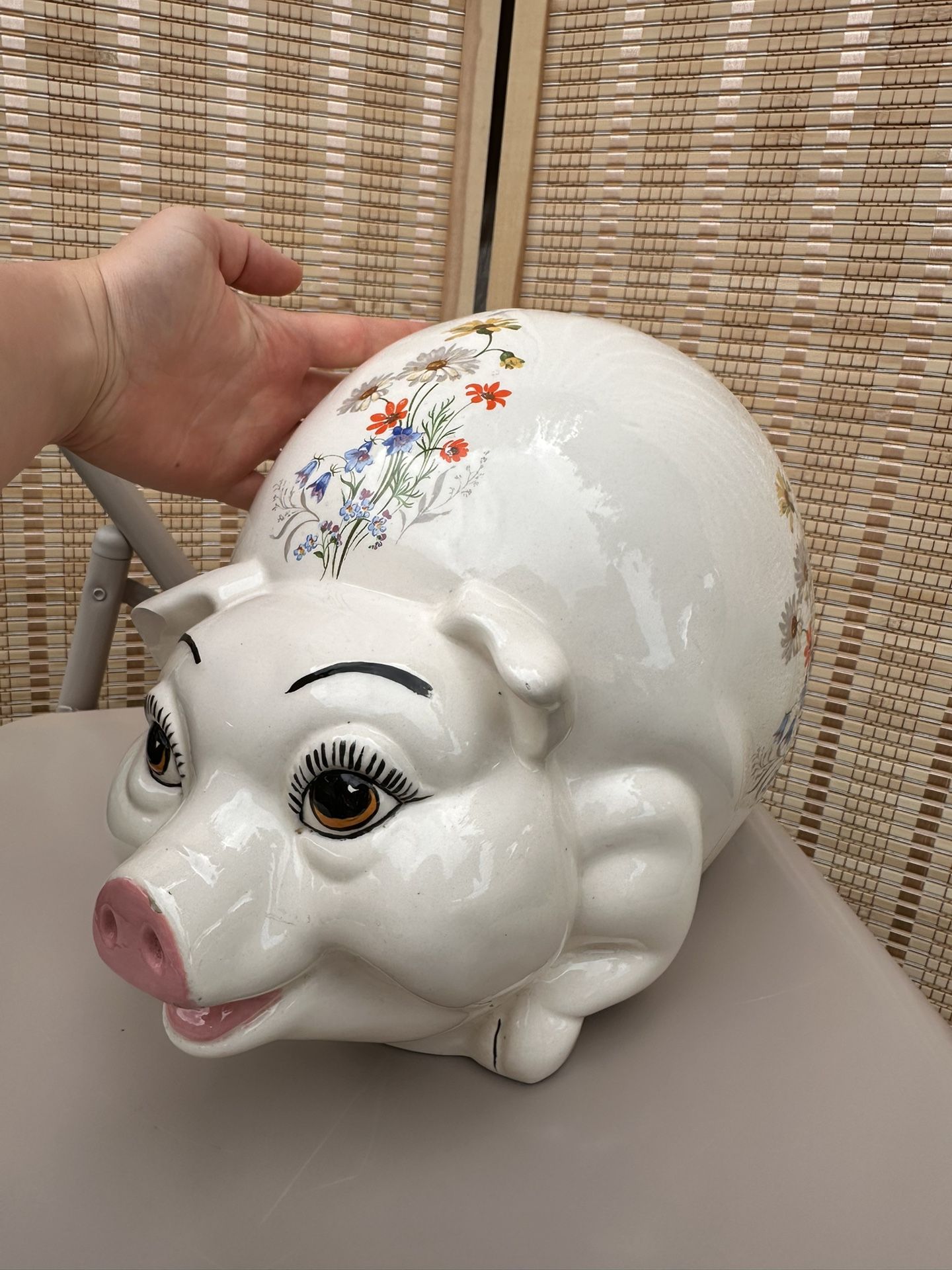 Large Vintage Ceramic Piggy Bank – “Superior Day 1982” – Hand-Painted