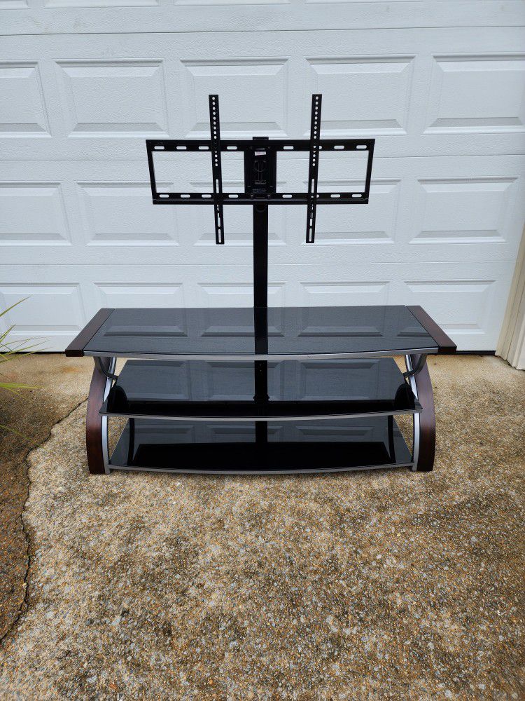 TV Stand with Swivel Mount 3 Tier with Tempered Black Glass 