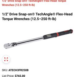 (12.5–250 ft-lb) 1/2" Drive Snap-on® TechAngle® Flex-Head Torque Wrenches (12.5–250 ft-lb)