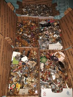 Broochs Pins Studd Earrings And Loose Stuff From Bottom Of Boxs