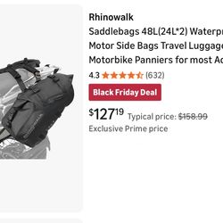Saddlebags 48L(24L*2) Waterproof Motor Side Bags Travel Luggage Motorbike Panniers for most Adventure and Sport Motorcycle Racks, 1 Pair