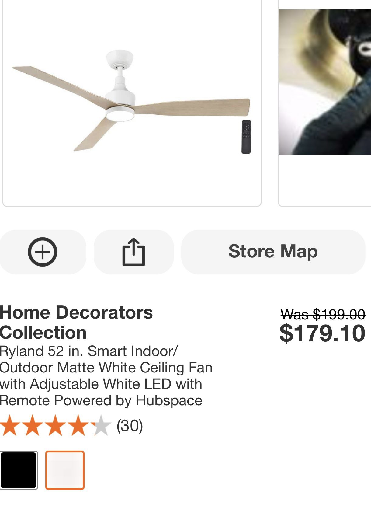 Ceiling Fan, 52” Home Decorators Matte White Finish, Indoor, Outdoor, Remote Control Included. LED W/adjustable Color Temp.