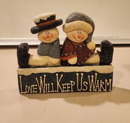 “Love Will Keep Us Warm” Snowman Couple Winter Figurine