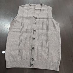 men's V-neck knitted Vest. Size S(Brown)