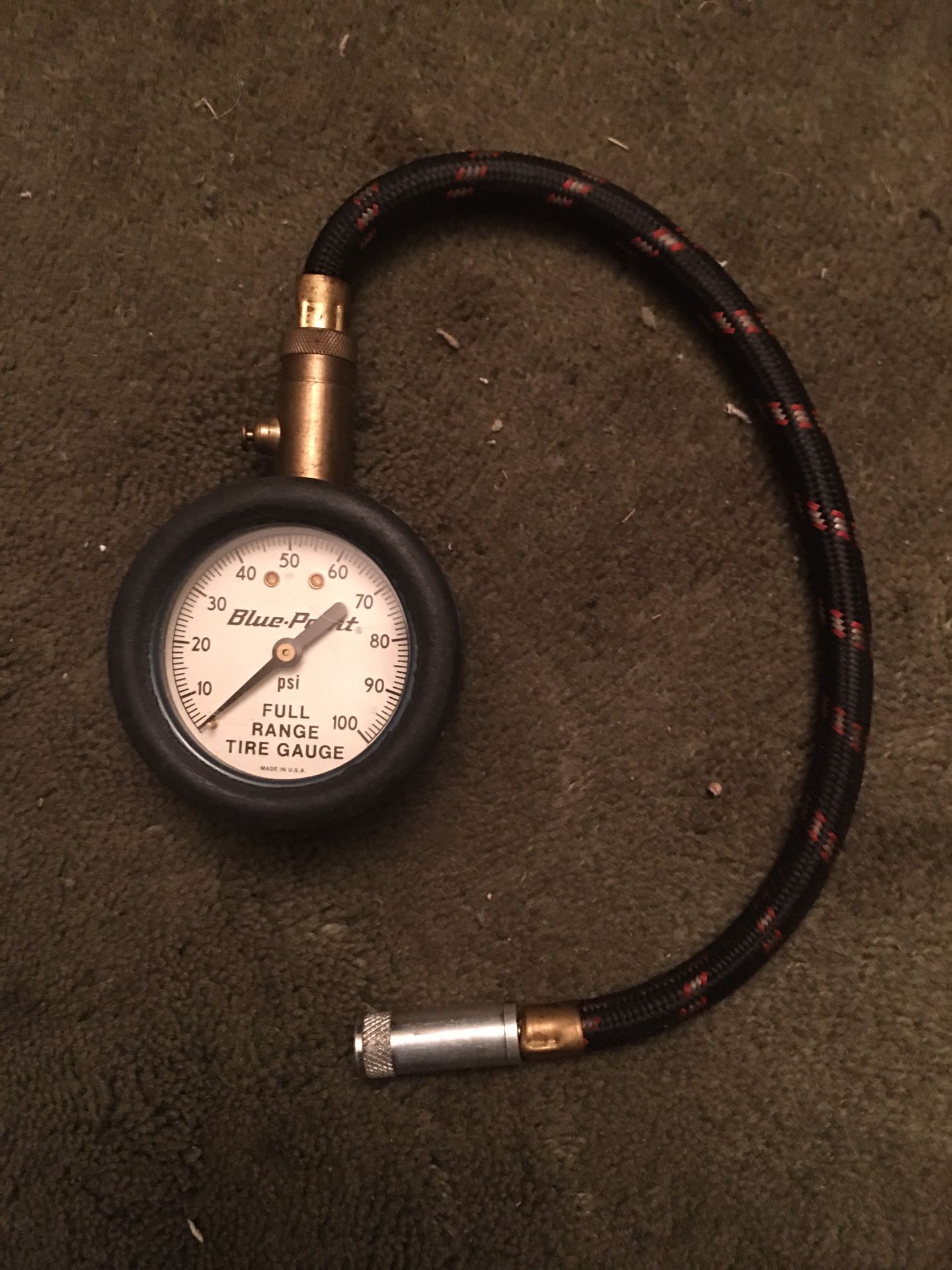 A VINTAGE BLUE POINT TIRE GAUGE 100-PSI WITH 14” INCH HOSE LIKE NEW $25.00