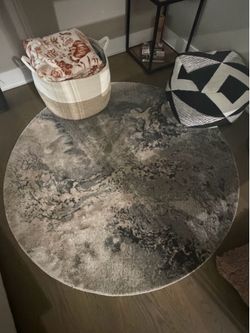 Round Modern Abstract Area Rug, Gray/Blue, Maxwell Collection