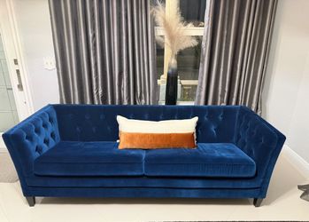 Blue Velvet Tufted Sofa