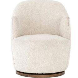 2 Designer Beige Performance Boucle Swivel Arm Chairs