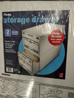 NIP Perma Foldable Cardboard 2 drawer File Box Bankers Storage