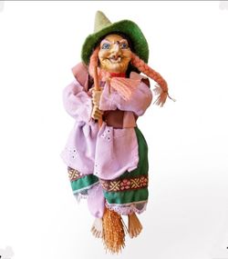 Rare Artist Made HALLOWEEN WITCH with Clay Polymer Face And Feet Awesome 8 In Tall!