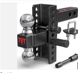 TYT Adjustable Truck Trailer Hitch for 2 inch Receiver, 6" Drop/Rise Tow Hitch with Dual Balls (2" & 2-5/16"),Includes Two Pin Locks & Hitch Tightener