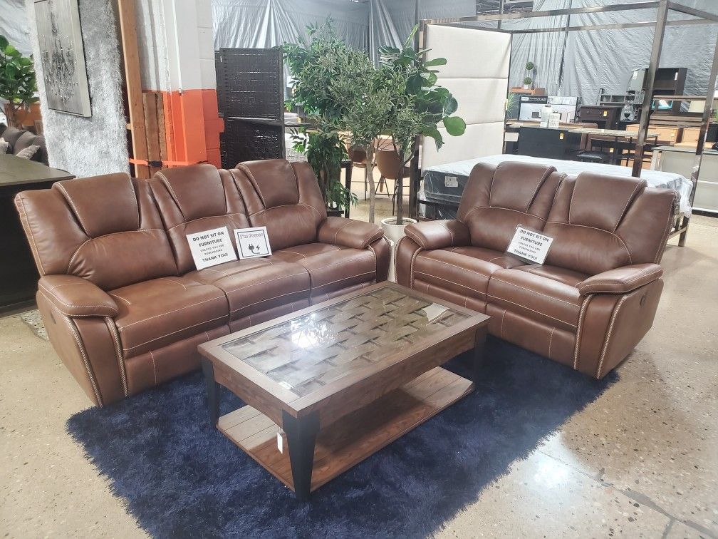 Brown Power Reclining Sofa And Loveseat(New)