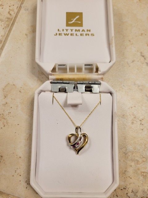 2 color Heart 10k solid gold pendant necklace