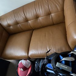 Leather couch and ottoman