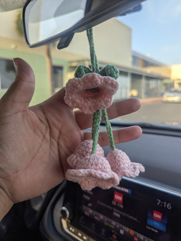 Crocheted Flower Rearview Mirror Decor, $4, New