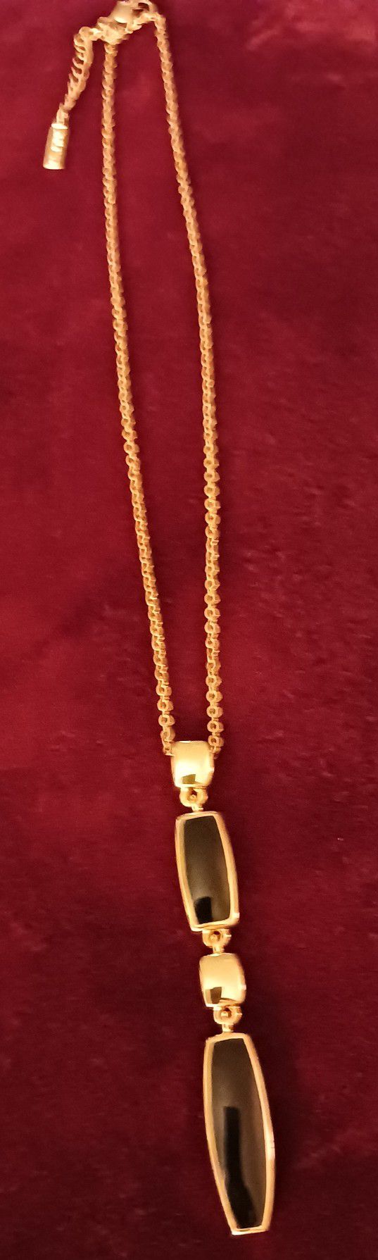 Vintage NAPIER 22" + Ext Gold Tone Chain Necklace w/ Black & Gold Lucite Dangler