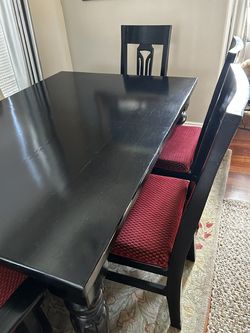 Beautiful Solid Wood Espresso Dining Table + 6 chairs + leaf