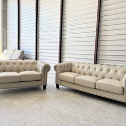 Baldwin Leather Sofa Collection, Sofa and Loveseat, Cream