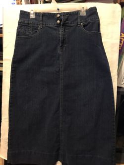 Out Jeans Mid Calf stretch Denim Skirt Size Large for Ladies/Women