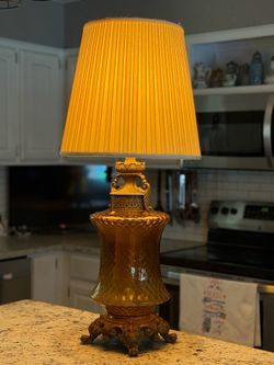 Large Vintage Amber Glass Table Lamp
