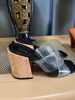Equity Diva Clear Strap Cork Block Heel Mules