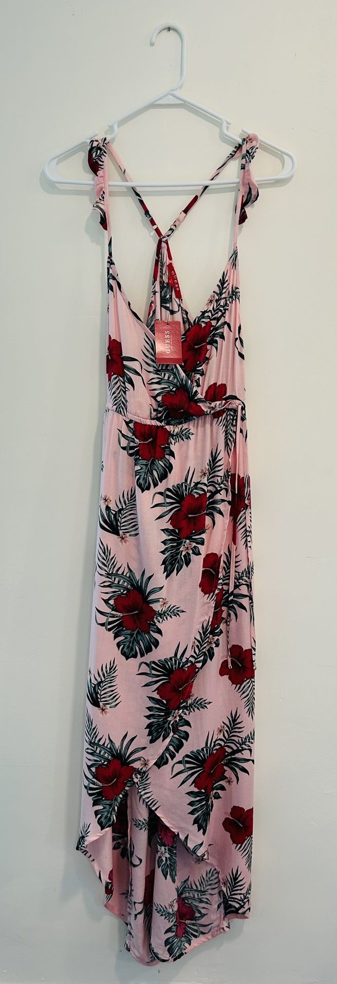 New With Tags GUESS Jaydee Maxi Wrap Dress Pink Bahama Floral Size M