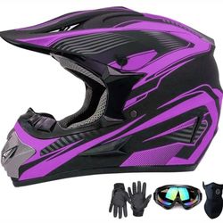 Helmet Size Large, Youth & Adult ATV Dirt Bike Motorcycle, BMX 4-Wheeler Off-Road Mountain Bike Helmet,DOT Certified,W/Gloves Goggles Mask 4-Piece 