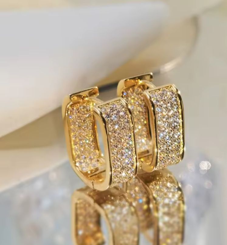 Gold Silver Plated Hoop Earrings With Cubic Zirconia Hip Hop Jewelry 