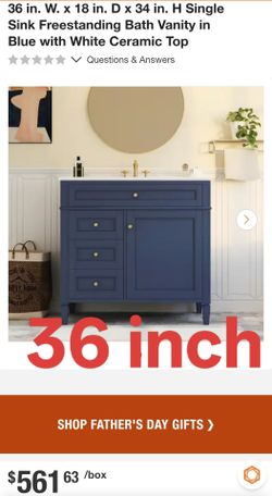 36 in. W. x 18 in. D x 34 in. H Single Sink Freestanding Bath Vanity in Blue with White Ceramic Top