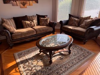 Sofa Set, Table, and Rug