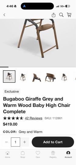 Bugaboo Giraffe Grey and Warm Wood Baby High Chair Complete
