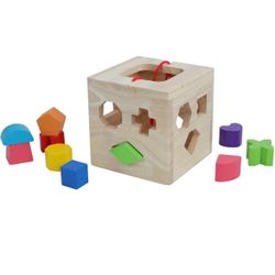 Wooden Shape Sorting Cube Montessori Learning Toy Kids