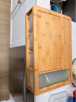 Cheer Collection Bamboo Cutting Board with 4 Graters and 4 Storage Trays