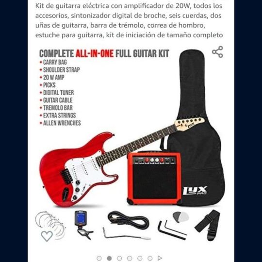 Kit de guitarra eléctrica con amplificador de 20W, todos los accesorios,  sintonizador digital de broche, seis cuerdas, dos uñas de guitarra, barra  de