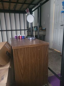 Study table with wheels and lamp