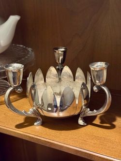 Vintage Silver-Plated 3-Light Candelabra Centerpiece Bowl