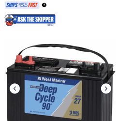 West Marine  Group 27 Deep Cycle Marine Battery, 90 Amp Hours, 575 Cold Cranking Amps, 705 Marine Cranking Amps, 175 Reserve Minutes