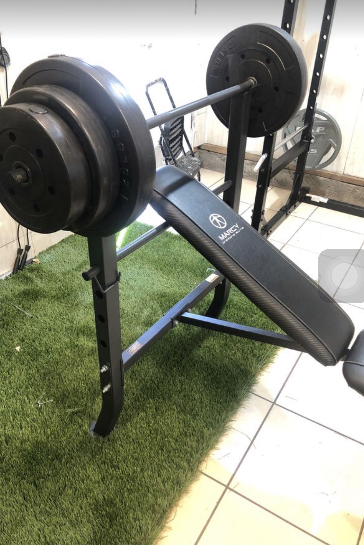 Bench press with Barbell and 100 lb Weight Set brand new in the box